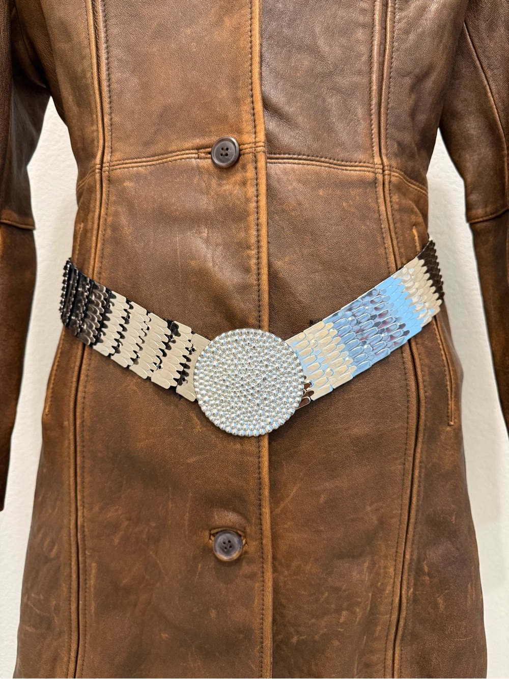 Vintage Y2K Silver Scale Elastic Stretch Belt